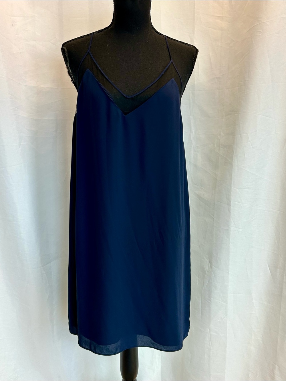 Aritzia Babaton Navy Blue black Mesh Slip Dress L Sleeveless Sheer Overlay NWOT - Picture 3 of 14